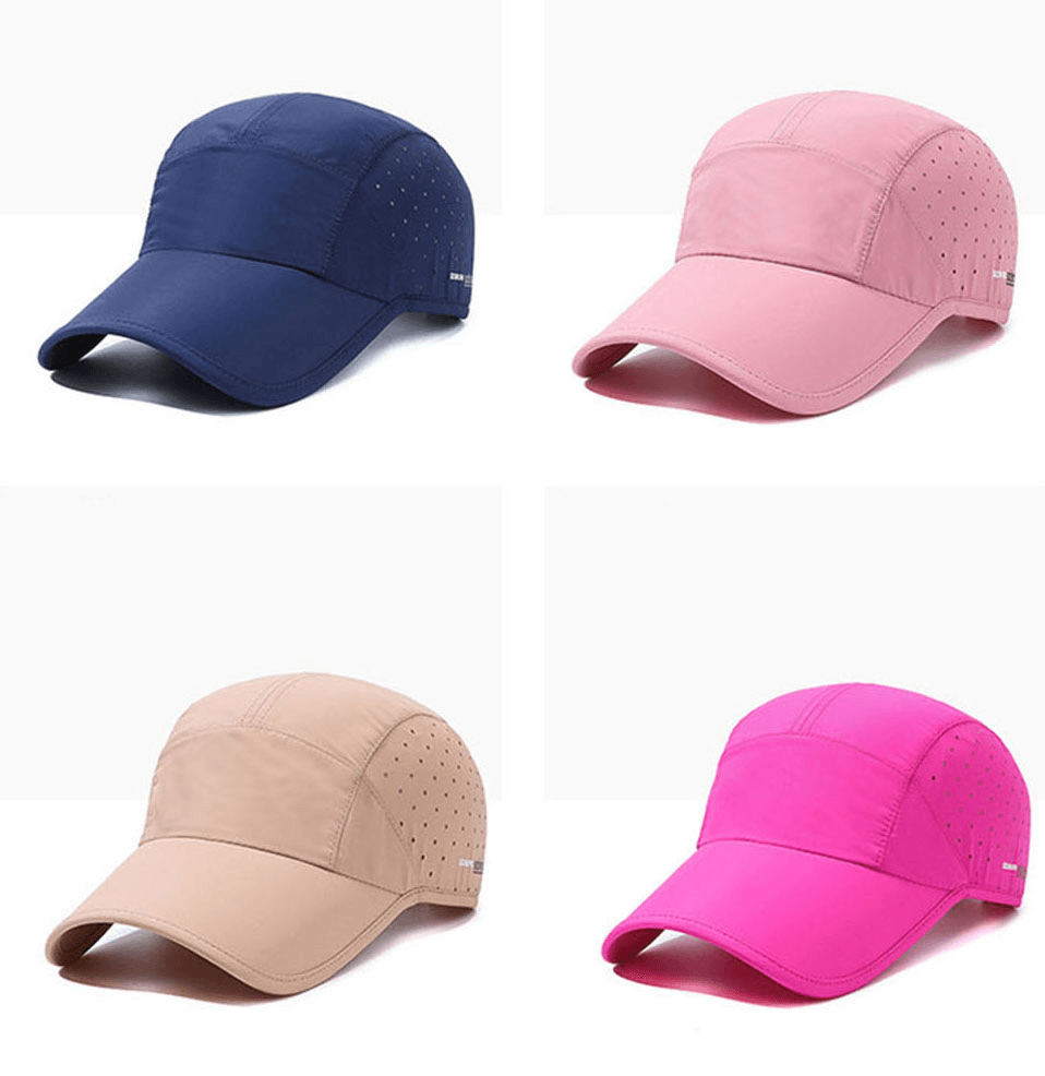 Outdoor sports waterproof breathable adjustable baseball caps in navy, pink, beige, and hot pink - perfect for all-weather adventures.
